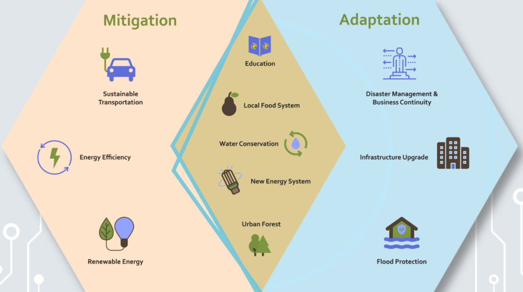 Information graphic on climate mitigation and climate adaptation