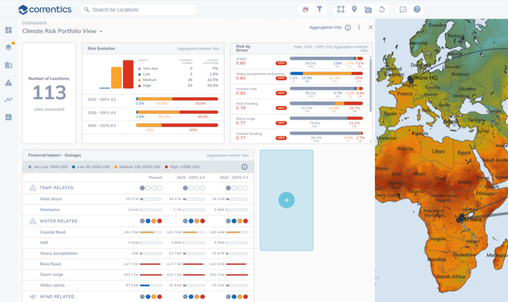The Correntics Climate Risk Analytics Platform is a comprehensive climate risk management software that helps organizations identify, assess, and mitigate climate-related risks across operations and supply chains. It combines advanced analytics, real-time data, and scenario modeling for actionable insights.